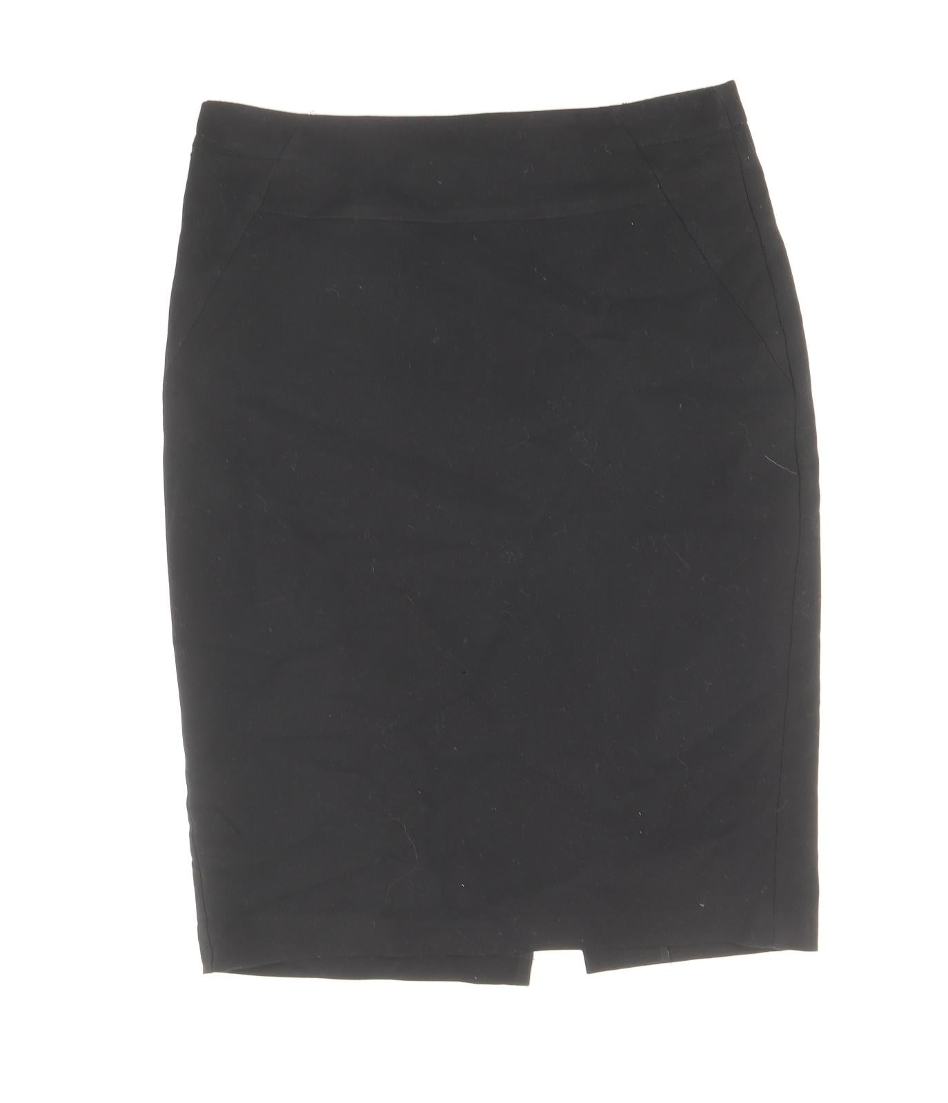 Marks and Spencer Womens Black Polyester Straight & Pencil Skirt Size 8 Zip