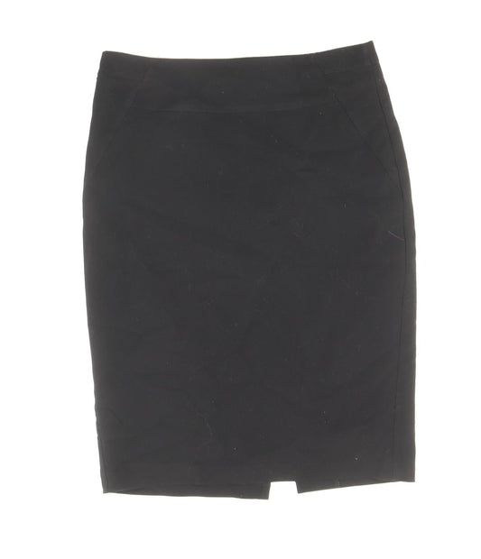 Marks and Spencer Womens Black Polyester Straight & Pencil Skirt Size 8 Zip