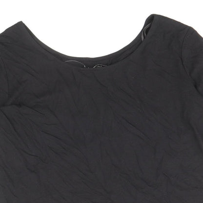 F&F Womens Black Cotton Basic T-Shirt Size 8 Round Neck - Anglaise Detail on Sleeves