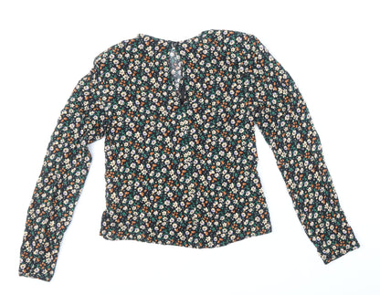 Primark Womens Multicoloured Floral Viscose Basic Blouse Size 6 Boat Neck