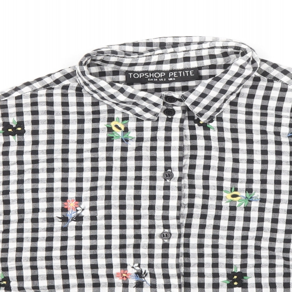Womens UK Size 6 Topshop Black Cropped Button-Up