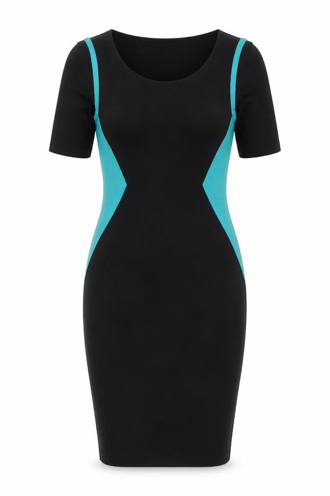 Peacocks Womens Black Colourblock Viscose Bodycon Size 10 Scoop Neck Pullover