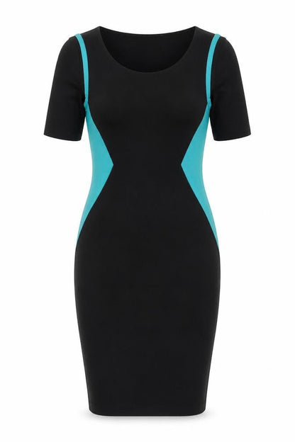 Peacocks Womens Black Colourblock Viscose Bodycon Size 10 Scoop Neck Pullover