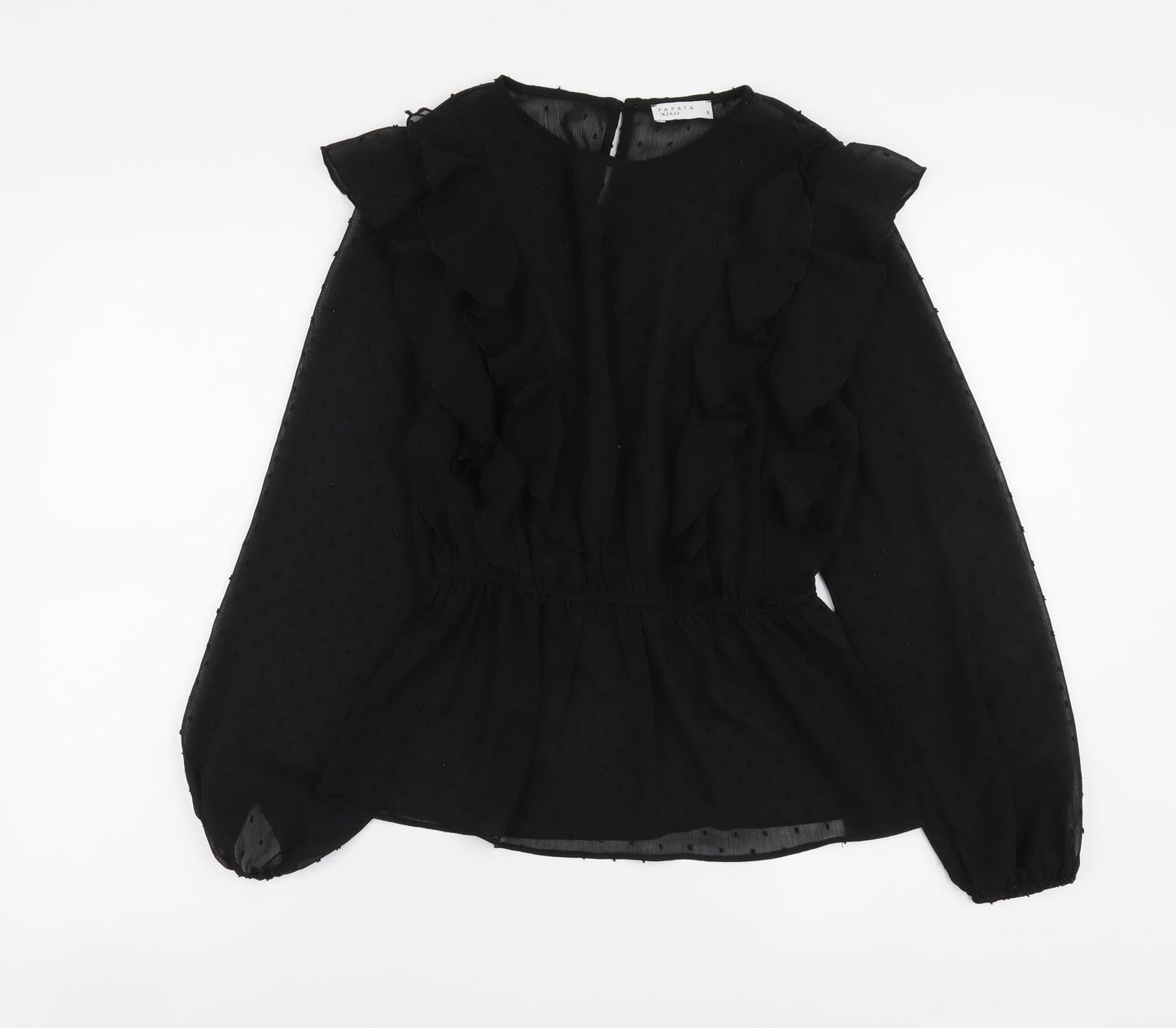 Papaya Womens Black Polyester Basic Blouse Size 8 Boat Neck - Peplum