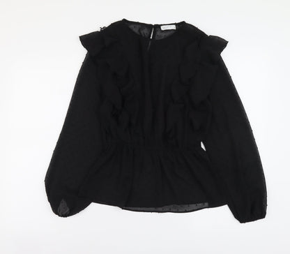 Papaya Womens Black Polyester Basic Blouse Size 8 Boat Neck - Peplum