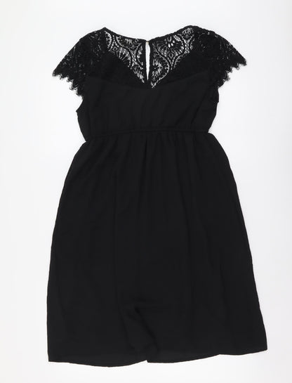 H&M Womens Black Polyester Fit & Flare Size S V-Neck Button