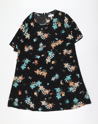 Apricot Womens Black Floral Polyester Shift Size 12 Round Neck Zip