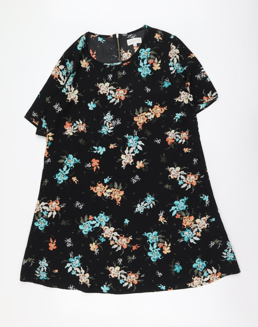 Apricot Womens Black Floral Polyester Shift Size 12 Round Neck Zip