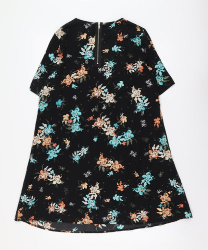 Apricot Womens Black Floral Polyester Shift Size 12 Round Neck Zip