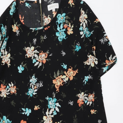 Apricot Womens Black Floral Polyester Shift Size 12 Round Neck Zip