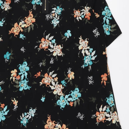 Apricot Womens Black Floral Polyester Shift Size 12 Round Neck Zip