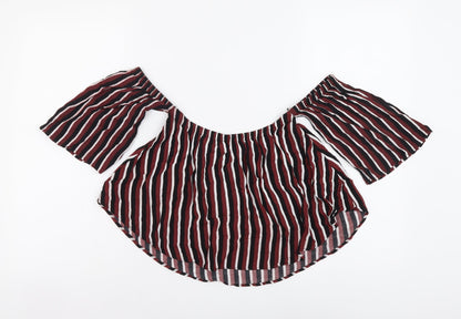 Bershka Womens Red Striped Viscose Basic Blouse Size S Off the Shoulder