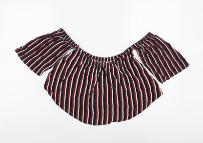 Bershka Womens Red Striped Viscose Basic Blouse Size S Off the Shoulder