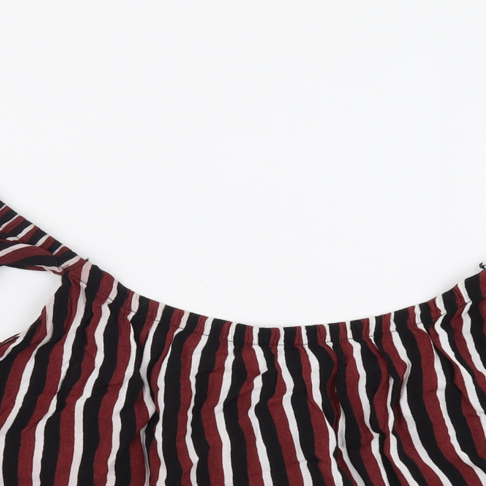 Bershka Womens Red Striped Viscose Basic Blouse Size S Off the Shoulder