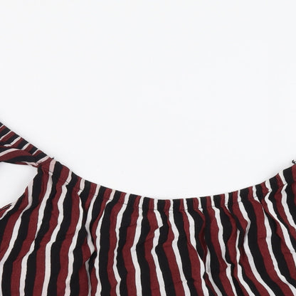 Bershka Womens Red Striped Viscose Basic Blouse Size S Off the Shoulder