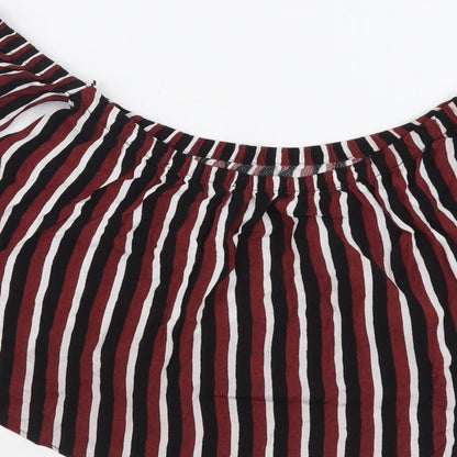 Bershka Womens Red Striped Viscose Basic Blouse Size S Off the Shoulder