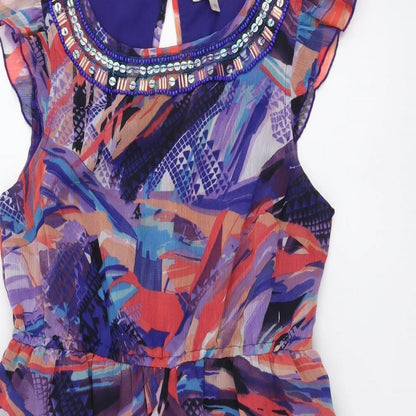 Be Beau Womens Multicoloured Geometric Polyester Fit & Flare Size 12 Boat Neck Button - Embellished Neckline