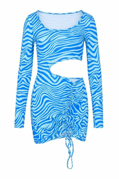 SheIn Womens Blue Animal Print Polyester Bodycon Size XS Boat Neck Pullover