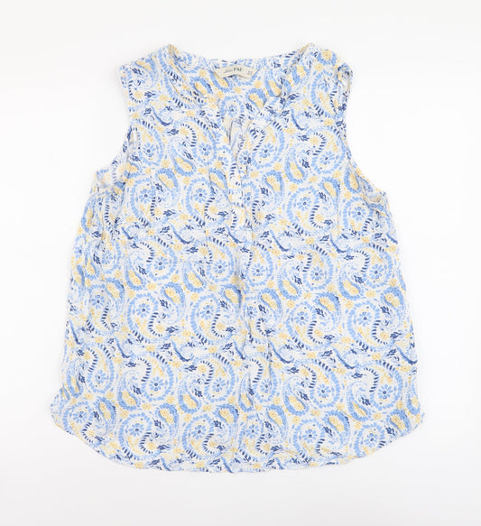 F&F Womens Blue Geometric Viscose Basic Tank Size 10 V-Neck