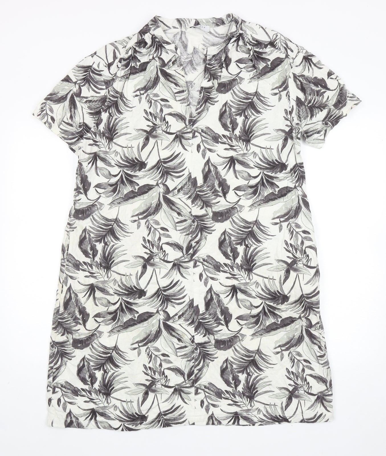 papaya Womens Grey Floral Linen A-Line Size 12 V-Neck Pullover