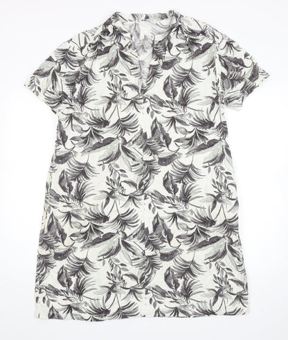 papaya Womens Grey Floral Linen A-Line Size 12 V-Neck Pullover