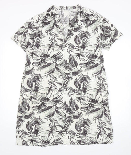 papaya Womens Grey Floral Linen A-Line Size 12 V-Neck Pullover