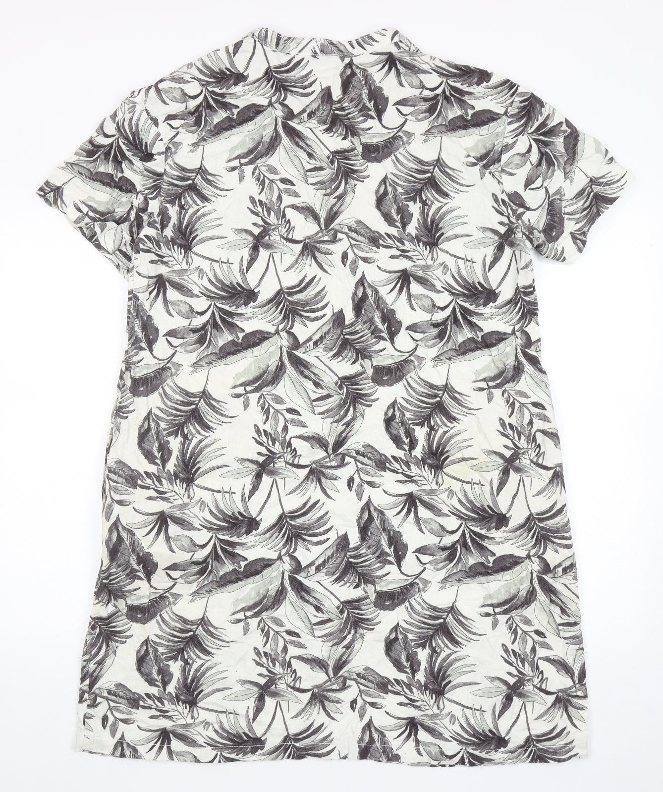 papaya Womens Grey Floral Linen A-Line Size 12 V-Neck Pullover