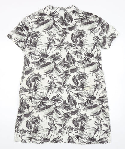 papaya Womens Grey Floral Linen A-Line Size 12 V-Neck Pullover