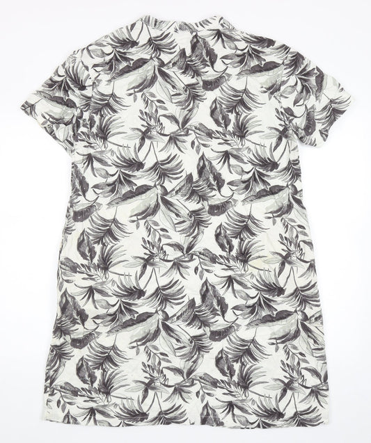 papaya Womens Grey Floral Linen A-Line Size 12 V-Neck Pullover