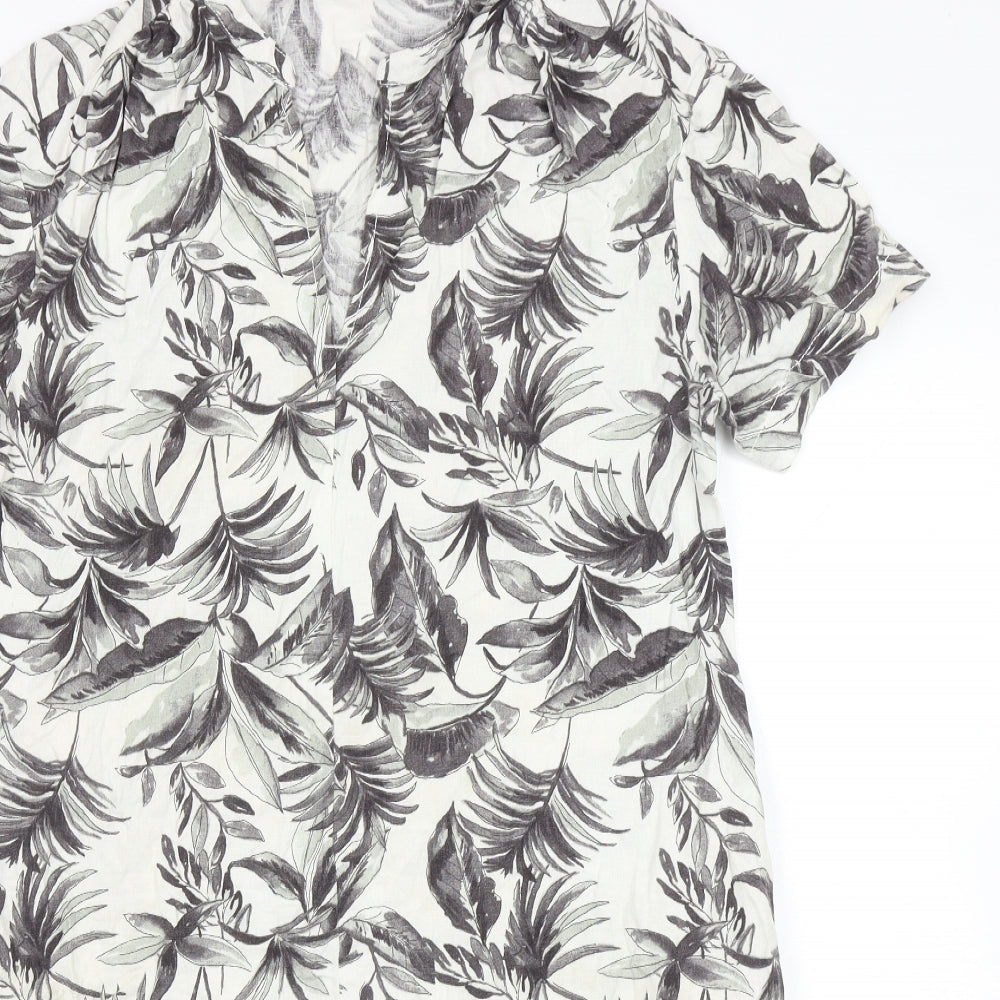 papaya Womens Grey Floral Linen A-Line Size 12 V-Neck Pullover