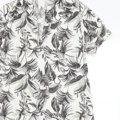 papaya Womens Grey Floral Linen A-Line Size 12 V-Neck Pullover