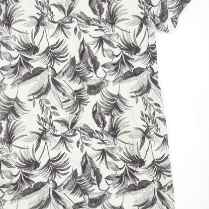 papaya Womens Grey Floral Linen A-Line Size 12 V-Neck Pullover