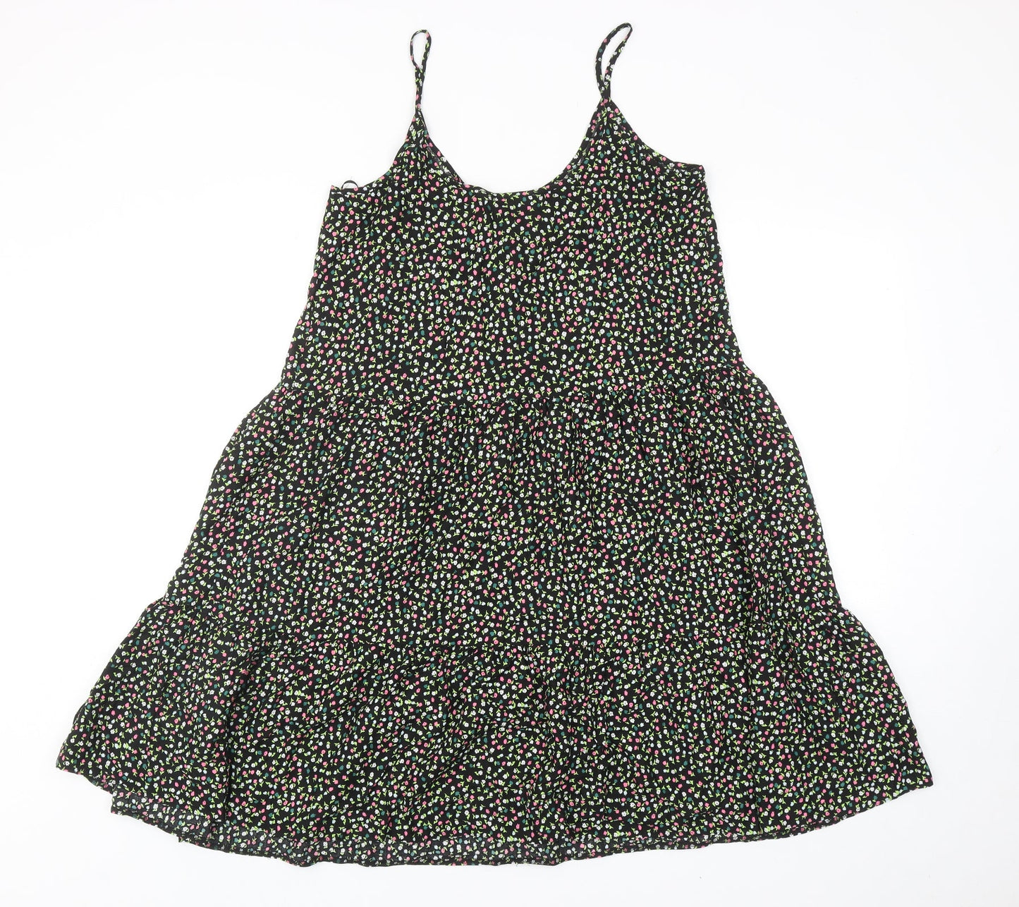 Marks and Spencer Womens Black Floral Viscose A-Line Size 8 Scoop Neck Pullover - Tiered