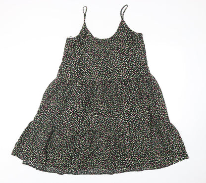 Marks and Spencer Womens Black Floral Viscose A-Line Size 8 Scoop Neck Pullover - Tiered