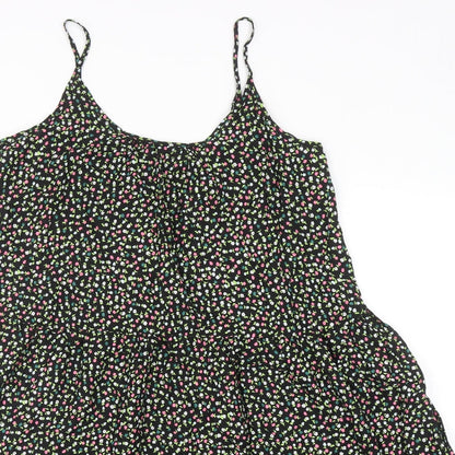 Marks and Spencer Womens Black Floral Viscose A-Line Size 8 Scoop Neck Pullover - Tiered