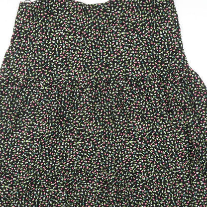 Marks and Spencer Womens Black Floral Viscose A-Line Size 8 Scoop Neck Pullover - Tiered