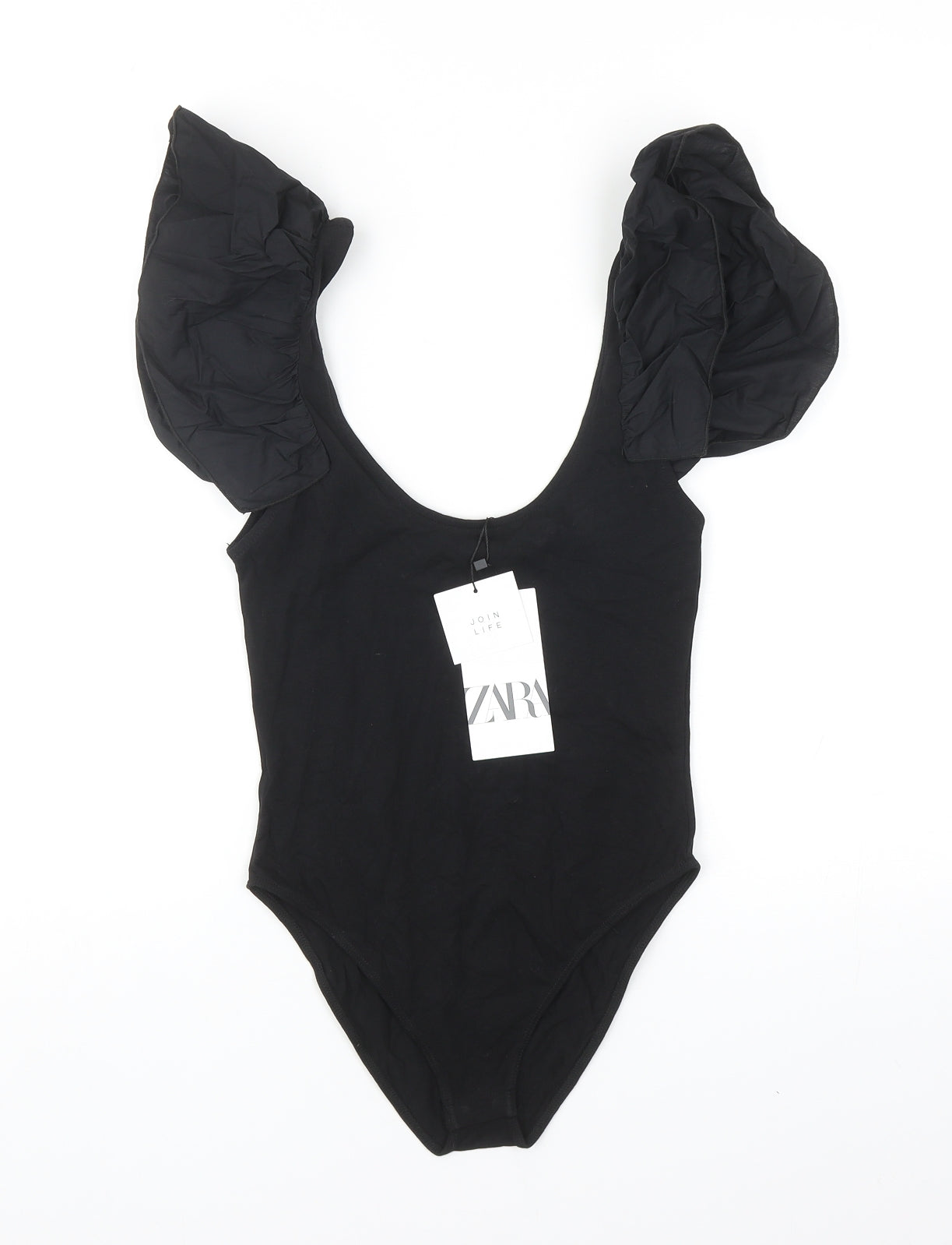Zara Womens Black Cotton Bodysuit One-Piece Size S Snap