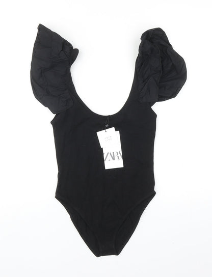 Zara Womens Black Cotton Bodysuit One-Piece Size S Snap