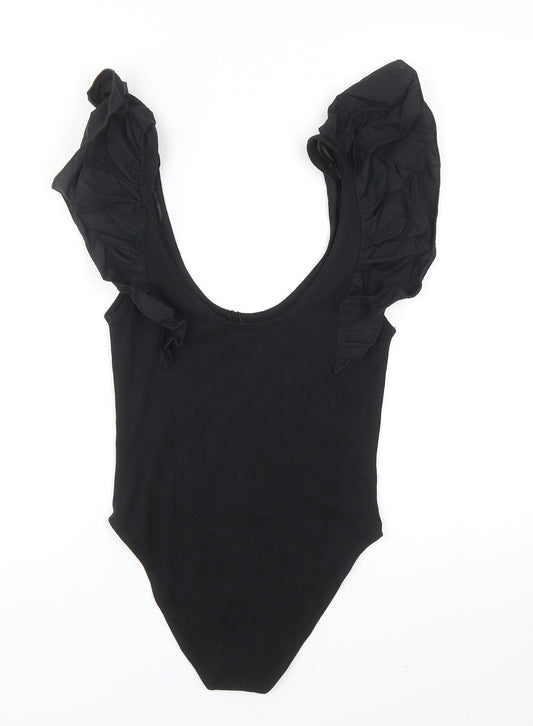 Zara Womens Black Cotton Bodysuit One-Piece Size S Snap