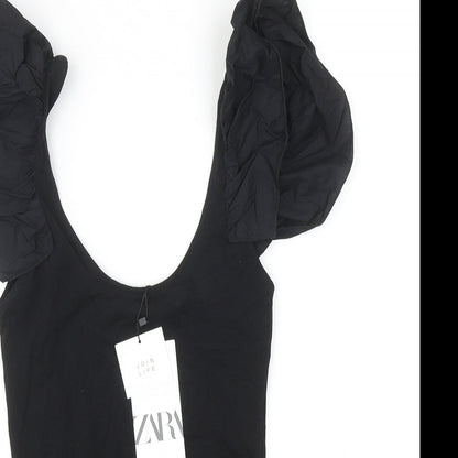 Zara Womens Black Cotton Bodysuit One-Piece Size S Snap