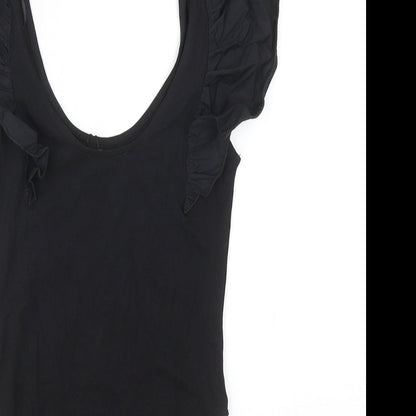 Zara Womens Black Cotton Bodysuit One-Piece Size S Snap