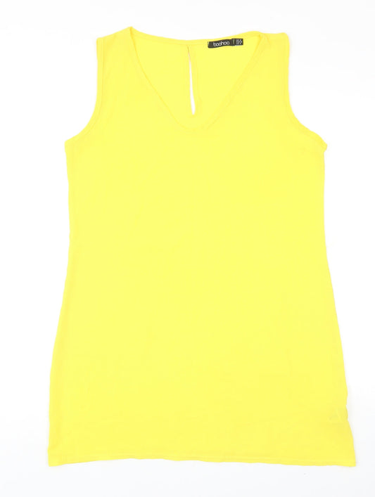 Boohoo Womens Yellow Polyester Shift Size 12 V-Neck Pullover