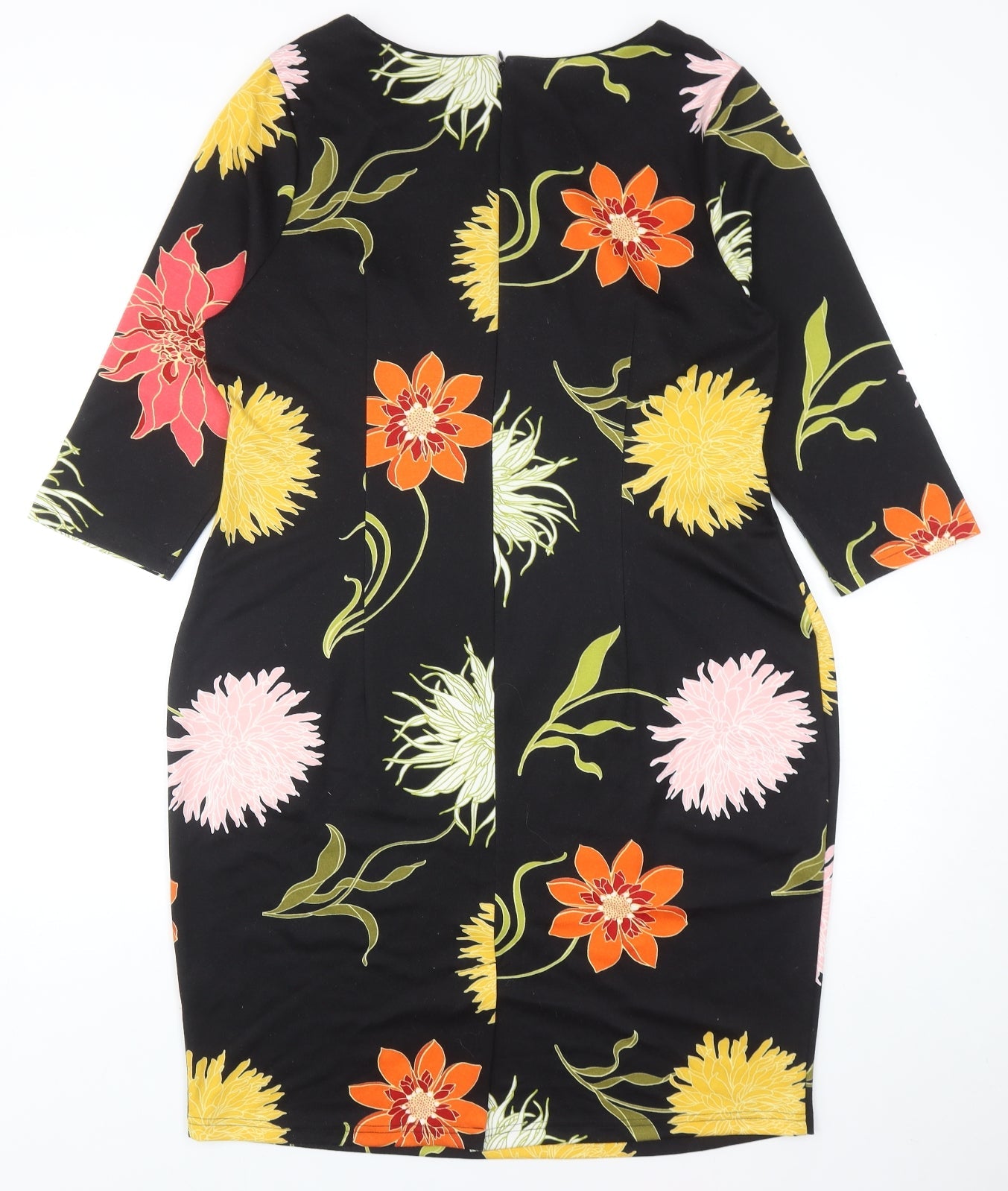 Soon Womens Black Floral Polyester Sheath Size 8 Boat Neck Zip