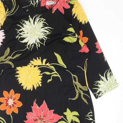 Soon Womens Black Floral Polyester Sheath Size 8 Boat Neck Zip