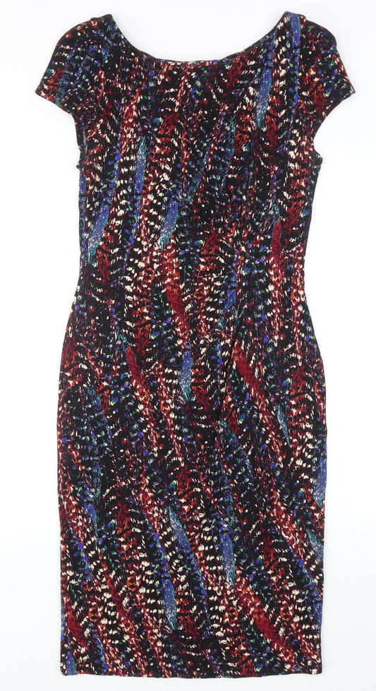 Dorothy Perkins Womens Multicoloured Geometric Viscose Bodycon Size 12 Boat Neck Pullover