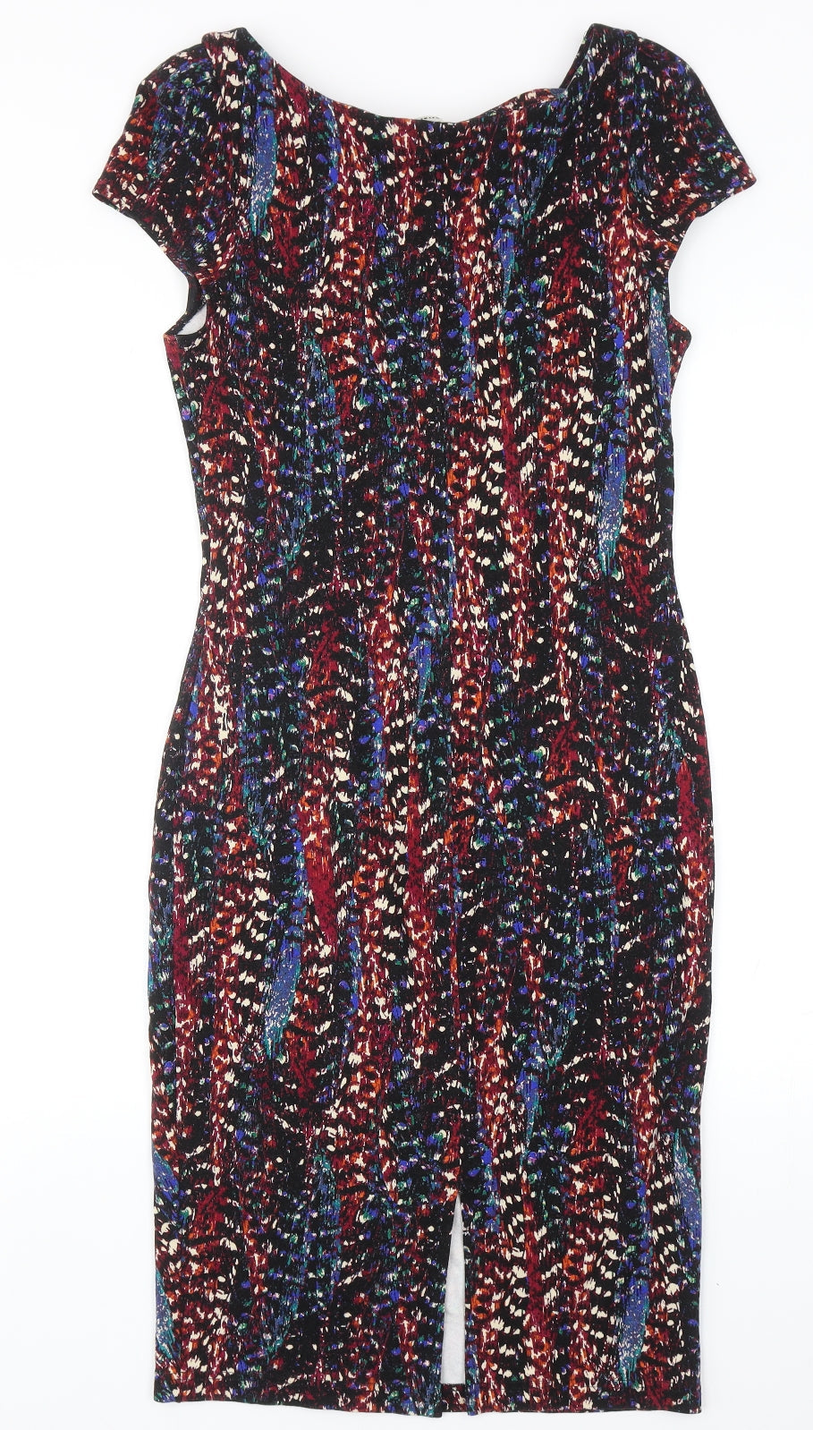 Dorothy Perkins Womens Multicoloured Geometric Viscose Bodycon Size 12 Boat Neck Pullover