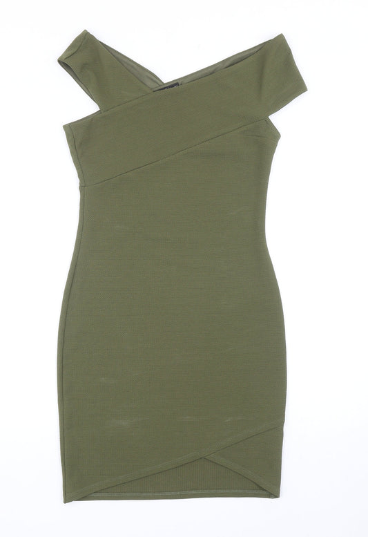 Miss Selfridge Womens Green Polyester Bodycon Size 10 V-Neck Pullover