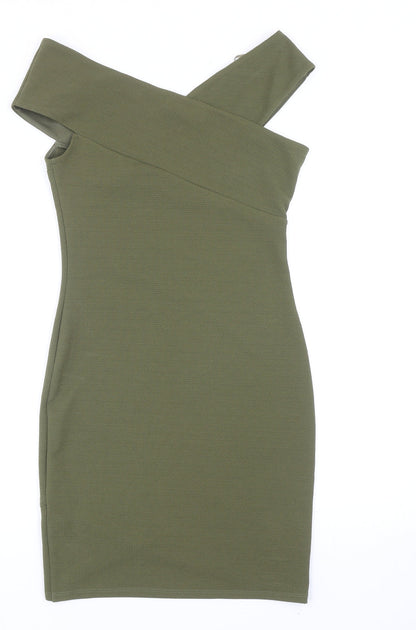 Miss Selfridge Womens Green Polyester Bodycon Size 10 V-Neck Pullover