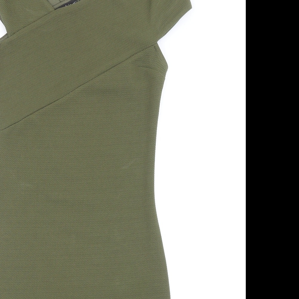 Miss Selfridge Womens Green Polyester Bodycon Size 10 V-Neck Pullover