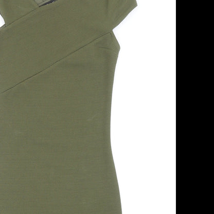 Miss Selfridge Womens Green Polyester Bodycon Size 10 V-Neck Pullover